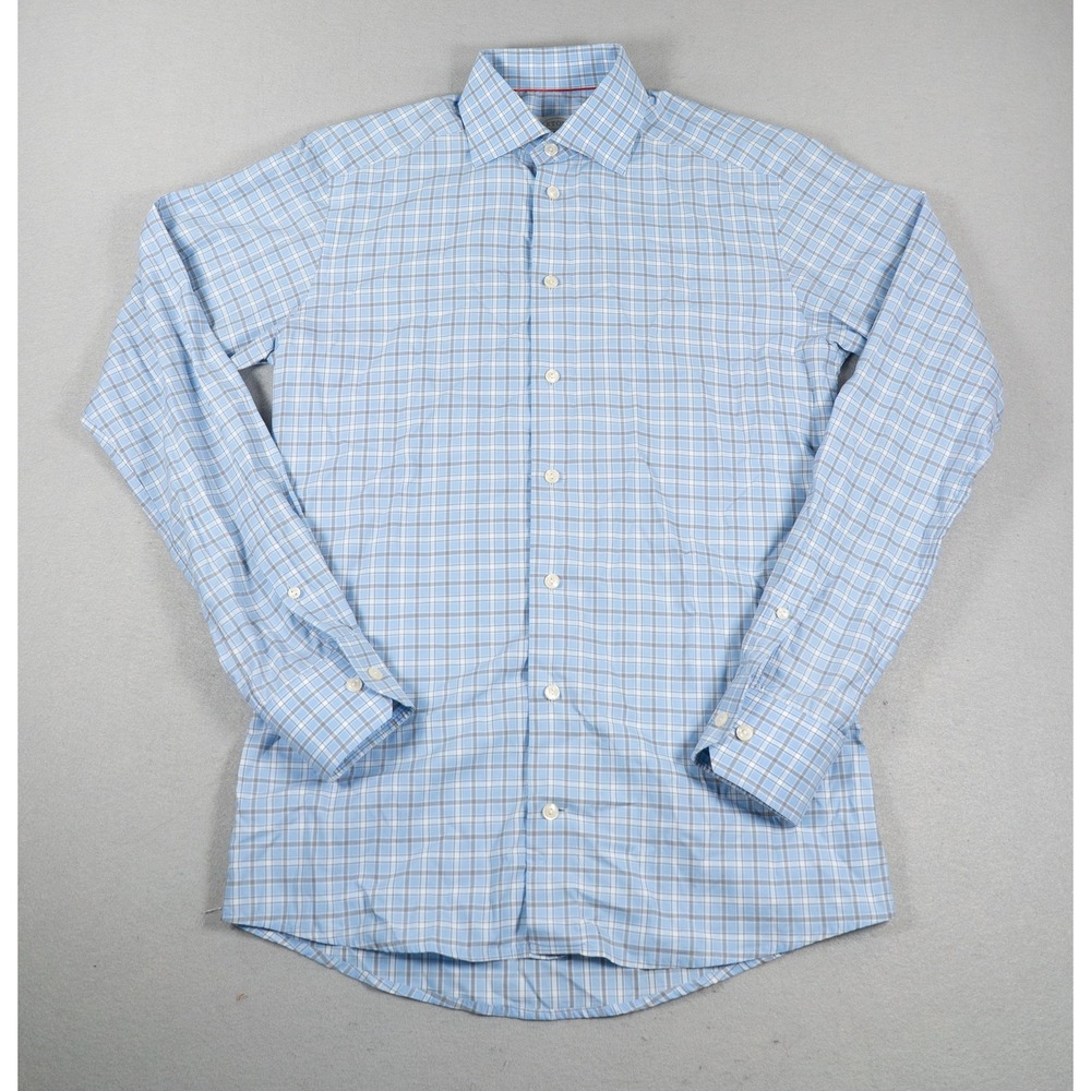 Eton Mens Shirt Slim Fit Long Sleeve Plaid Check Blue White Size 38 15 S